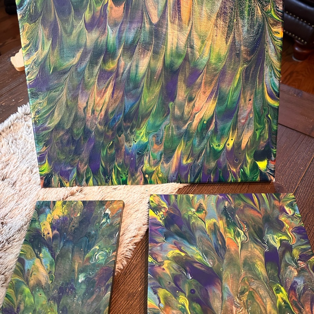 Hand crafted original multicolor acrylic on canvas set of three paintings - Picture 15 of 15